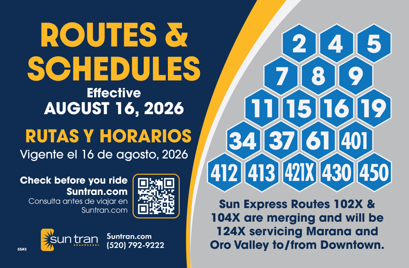 Sun Tran August transit service changes bus poster.