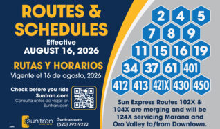 Sun Tran August transit service changes bus poster.